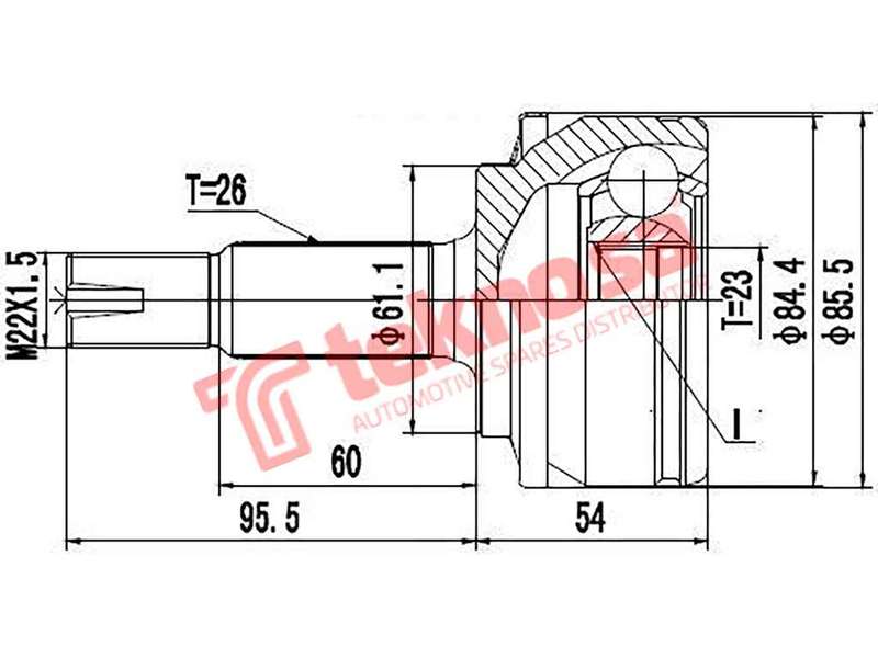 TEKNOSA FRONT LEFT - RIGHT OUTER CV JOINT For TOYOTA COROLLA [6] 1.3 (1NR-FE)(16V 73KW) 13-20
