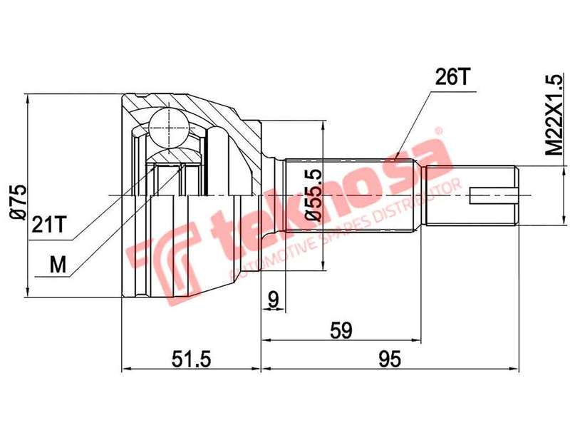 TEKNOSA FRONT LEFT - RIGHT OUTER CV JOINT For TOYOTA YARIS [3] 1.0 T1 (1KR-FE)(12V 51KW) 10-17