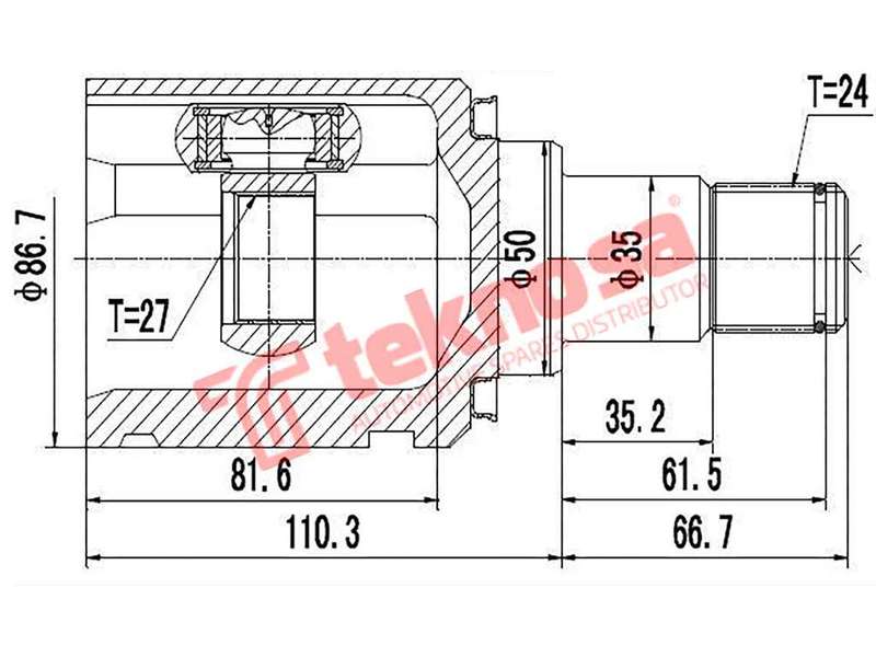 TEKNOSA FRONT LEFT INNER CV JOINT For TOYOTA RAV4 [3] 2.2 D 4X4 (2AD-FTV)(16V 100KW) 05-12