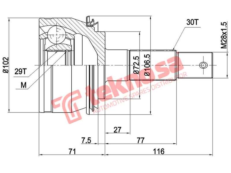 TEKNOSA FRONT LEFT - RIGHT OUTER CV JOINT For TOYOTA FORTUNER [1] 3.0 D-4D (1KD-FTV)(16V 120KW) 0...