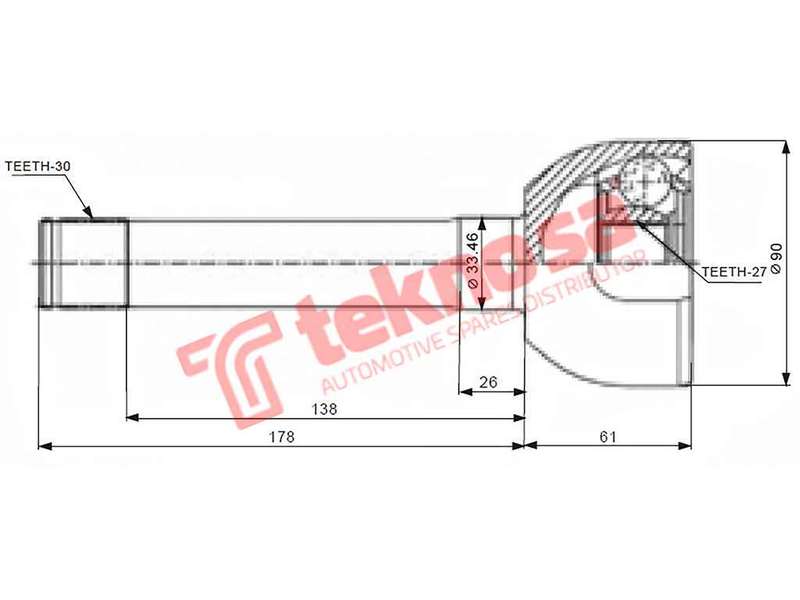TEKNOSA FRONT LEFT - RIGHT OUTER CV JOINT For TOYOTA HILUX [2] 2.4 D (2L)(8V 62KW) 91-97