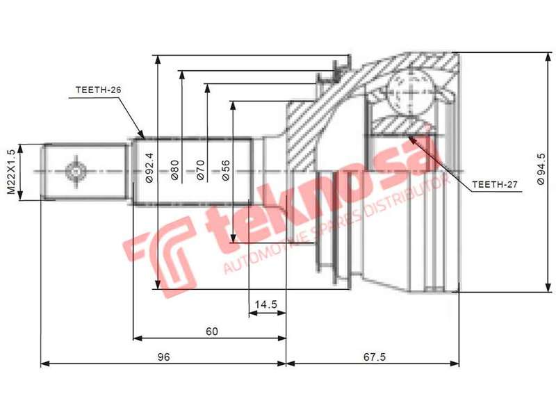 TEKNOSA FRONT LEFT - RIGHT OUTER CV JOINT For TOYOTA CONDOR 2.4 4X2 (2R-ZE)(8V 85KW) 00-05