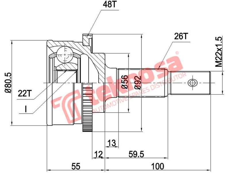 TEKNOSA FRONT LEFT - RIGHT OUTER CV JOINT For TOYOTA YARIS [2] 1.3 T3 (2NZ-FE)(16V 64KW) 05-10