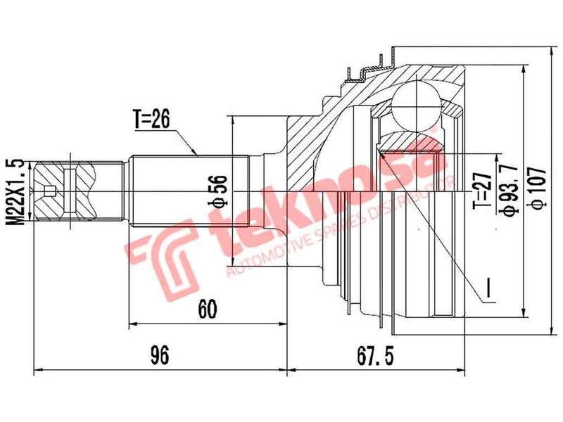 TEKNOSA FRONT LEFT - RIGHT OUTER CV JOINT For TOYOTA CONDOR 2.4 4X2 (2R-ZE)(8V 85KW) 00-05