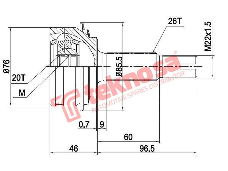 TEKNOSA FRONT LEFT - RIGHT OUTER CV JOINT For TOYOTA YARIS [3] 1.0 T1 (1KR-FE)(12V 51KW) 10-17