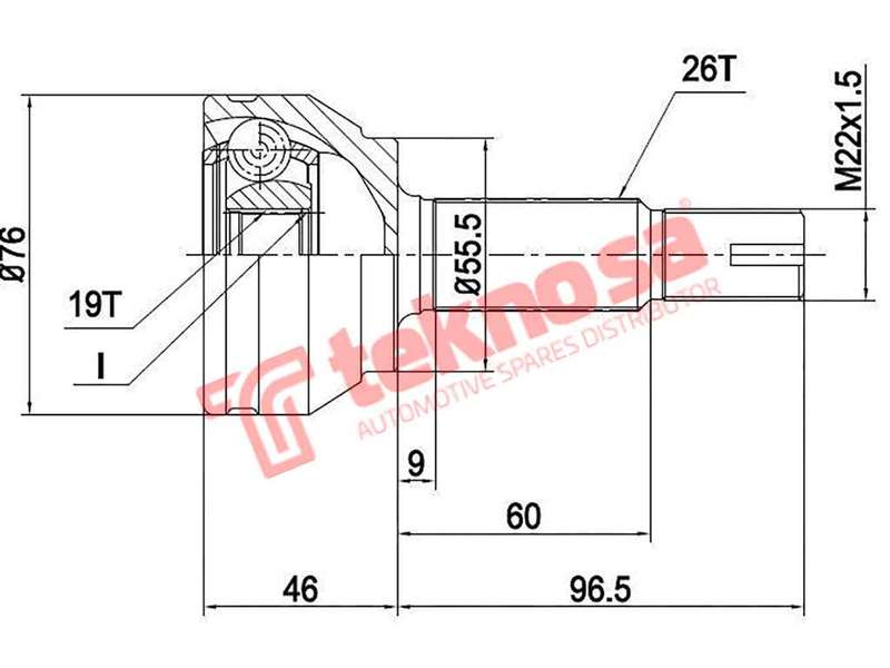 TEKNOSA FRONT LEFT - RIGHT OUTER CV JOINT For TOYOTA YARIS [3] 1.0 T1 (1KR-FE)(12V 51KW) 10-17