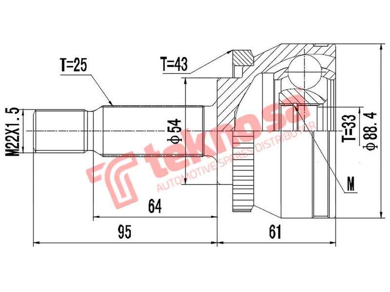 TEKNOSA FRONT LEFT - RIGHT OUTER CV JOINT For VOLVO S40 [2] 1.6 D (D4164T)(16V 80KW) 10-11