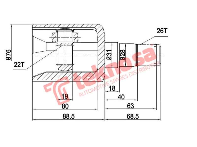TEKNOSA FRONT LEFT - RIGHT INNER CV JOINT For VOLKSWAGEN POLO [3] / VIVO 1.4 (CLPA)(16V 63KW) 10-20
