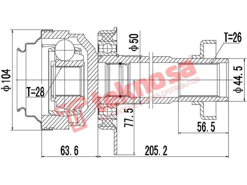 TEKNOSA FRONT LEFT - RIGHT INNER CV JOINT For VOLKSWAGEN TRANSPORTER [T5] 1.9 TDI (AXB)(V 77KW) 0...