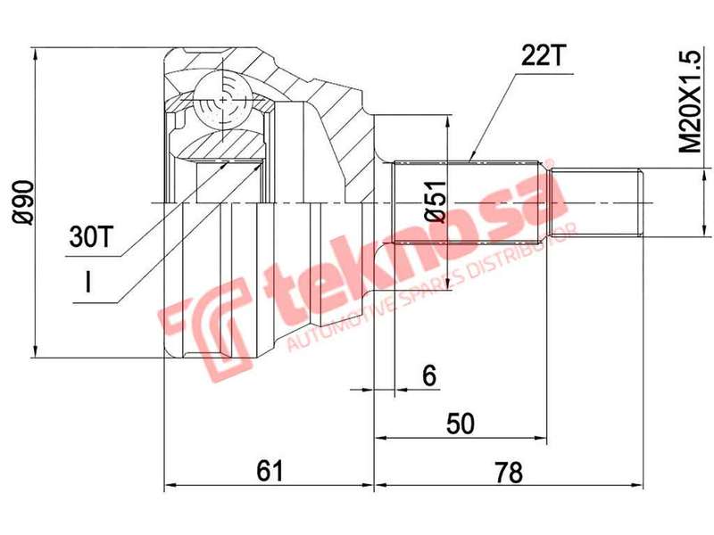 TEKNOSA FRONT LEFT - RIGHT OUTER CV JOINT For VOLKSWAGEN PASSAT [1] 1500 (ZB ZC)(8V 55KW) 74-76
