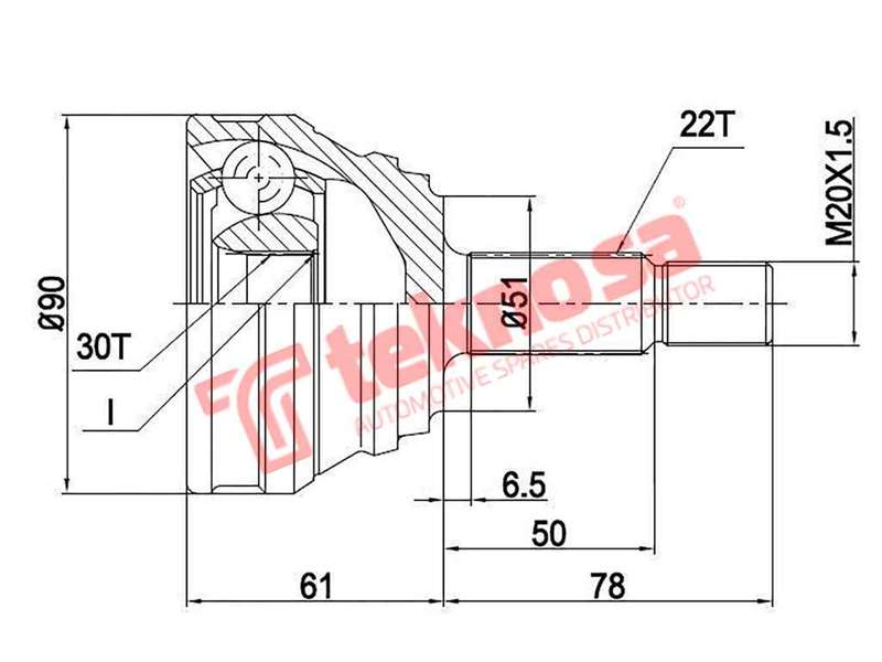 TEKNOSA FRONT LEFT - RIGHT OUTER CV JOINT For VOLKSWAGEN JETTA [2] 1.8 (KR)(16V 102KW) 87-91