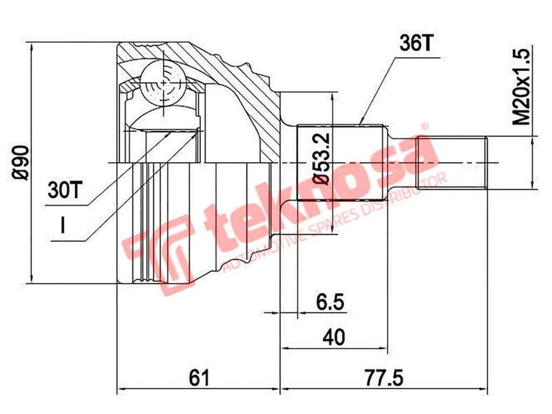TEKNOSA FRONT LEFT - RIGHT OUTER CV JOINT For VOLKSWAGEN CITI-GOLF 1.8I (BZF)(8V 90KW) 06-08