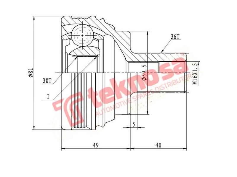 TEKNOSA FRONT - REAR OUTER CV JOINT For VOLKSWAGEN JETTA [5] 1.4 TSI (BMY)(16V 103KW) 06-08