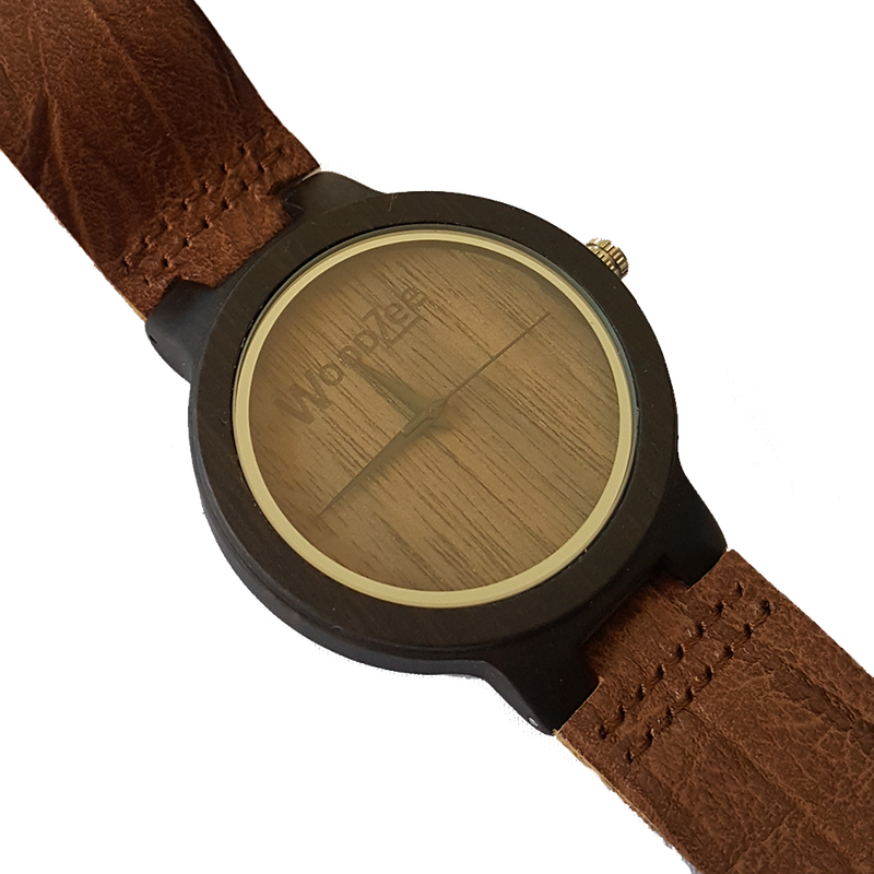 Lumberjack - Wooden Ebony Watch With Brown Leather Strap