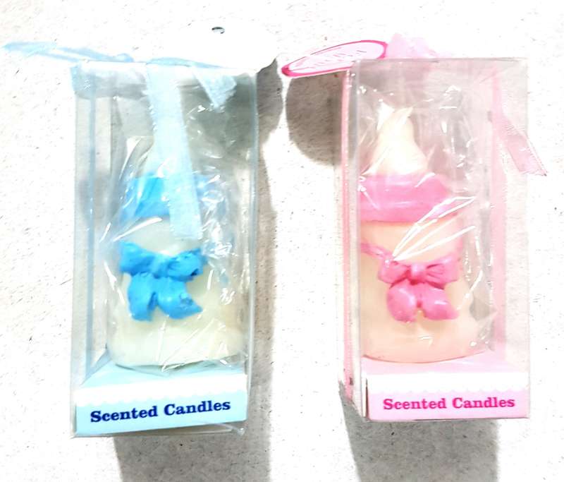 Baby Bottle Candle in Pink & Blue