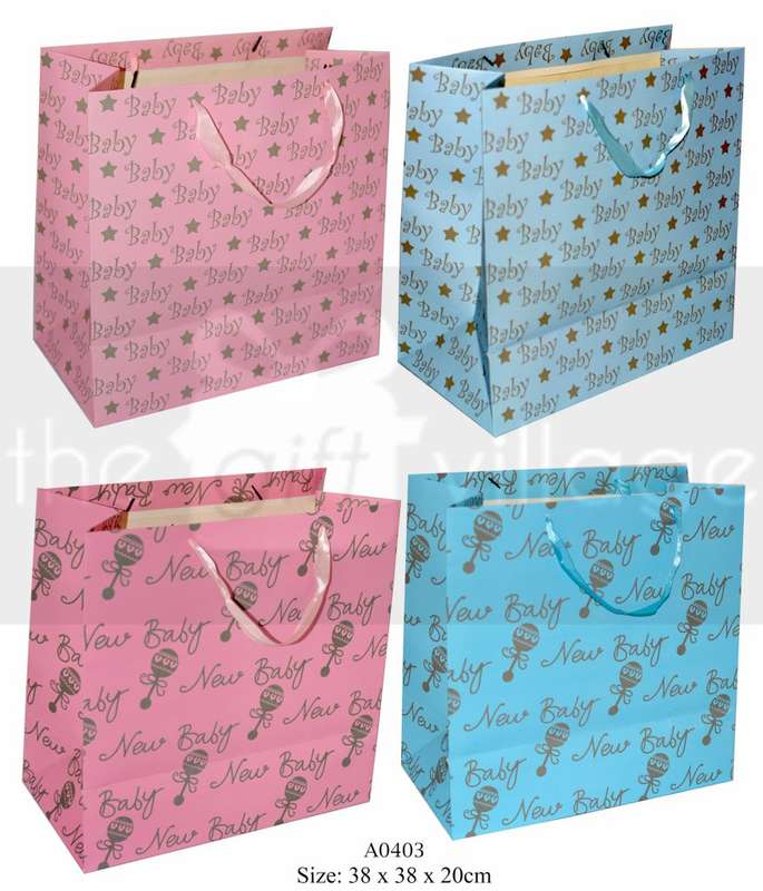Gift Bag For Baby Shower : Baby Blue Bag Size XL 38x38x20 - Baby Blue
