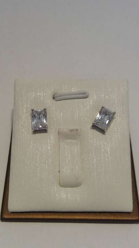 Sterling Silver Rectangular cubic zirconia stud earrings