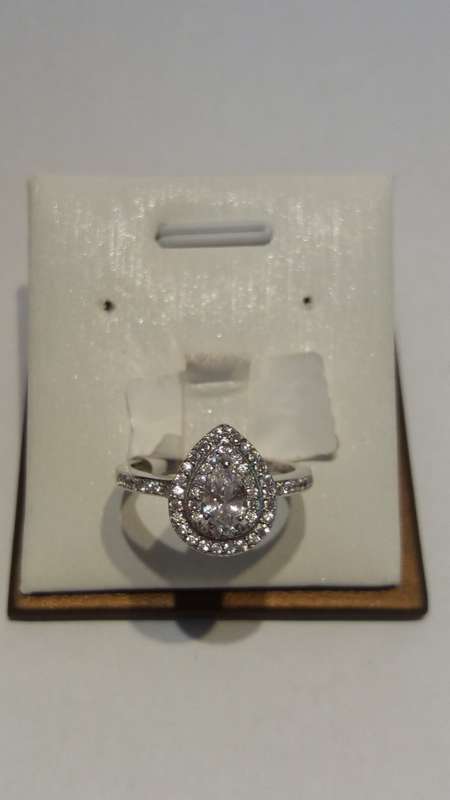 Sterling Silver halo ring with teardrop cubic zirconia - Q