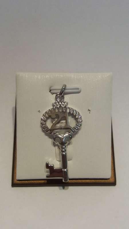 Sterling Silver Crown style 21st key pendant