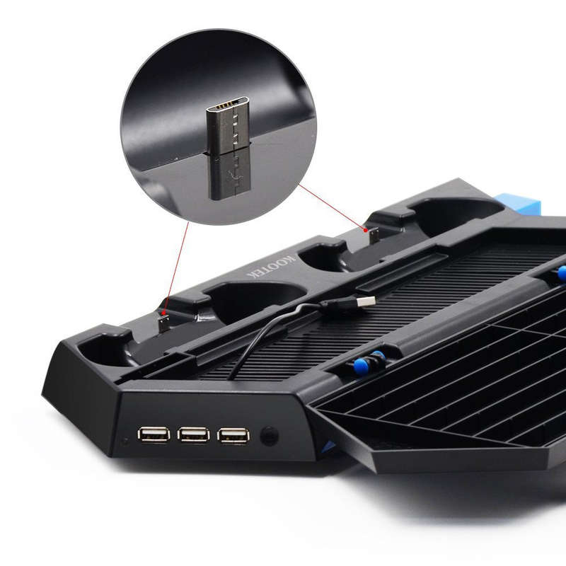 Kootek PS4 Vertical Stand with Cooling Fan Charger Multifunctional PlayStation 4 Console Cooler D...