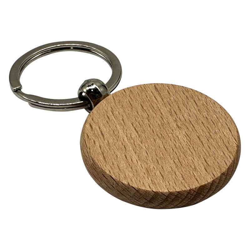 Engraved Wooden Keyring (Pack of 10) - Round Shape for Corporate Branded or Personalised Gifts