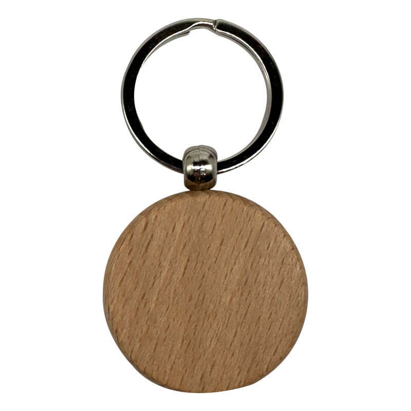 Engraved Wooden Keyring (Pack of 10) - Round Shape for Corporate Branded or Personalised Gifts