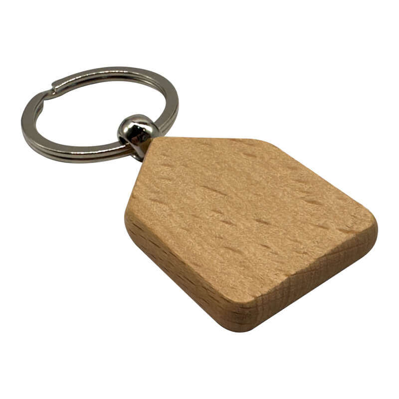 Engraved Wooden Keyring (Pack of 10) - House Shape for Corporate Branded or Personalised Gifts
