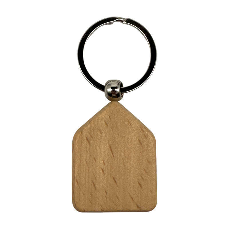 Engraved Wooden Keyring (Pack of 10) - House Shape for Corporate Branded or Personalised Gifts