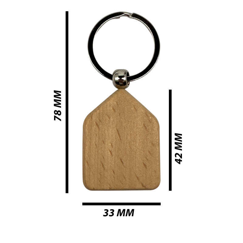 Engraved Wooden Keyring (Pack of 10) - House Shape for Corporate Branded or Personalised Gifts