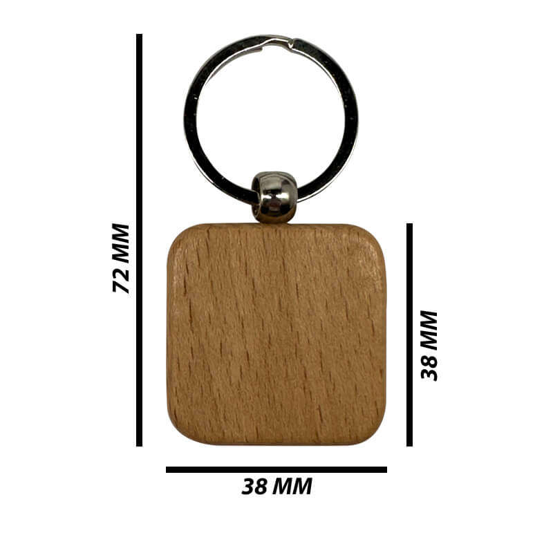 Engraved Wooden Keyring (Pack of 10) - Square Shape for Corporate Branded or Personalised Gifts