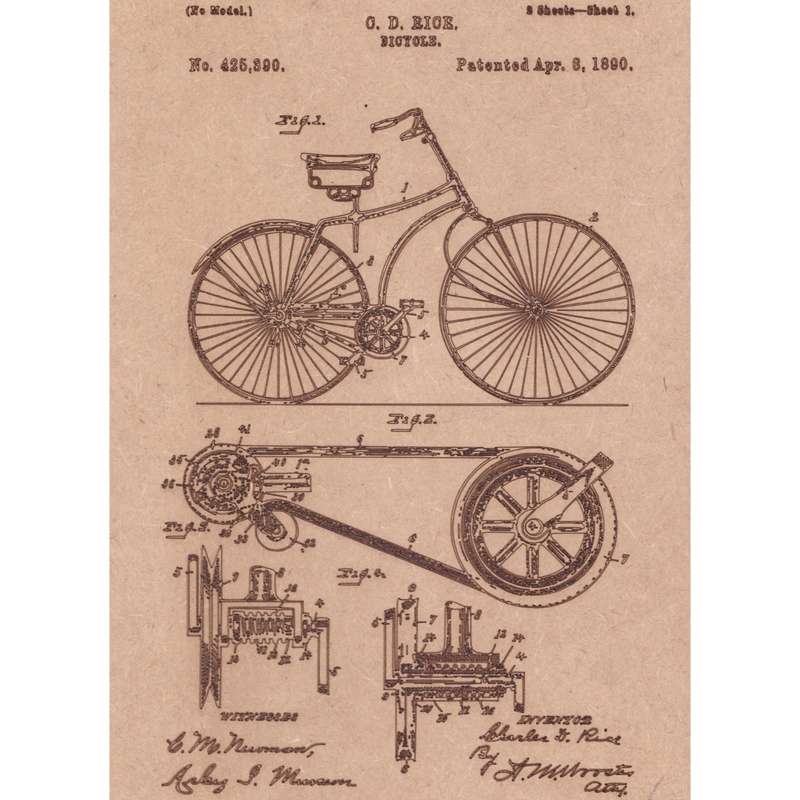 Vintage Patent Sketch Style Bicycle - Unframed