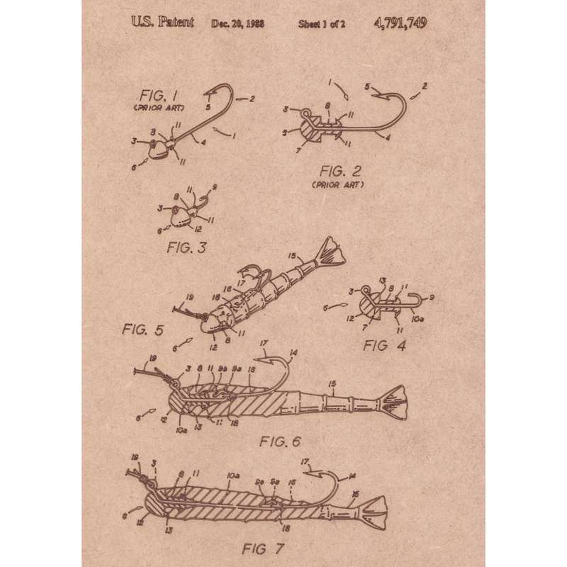 Vintage Patent Sketch Style Fishing Lure - Unframed