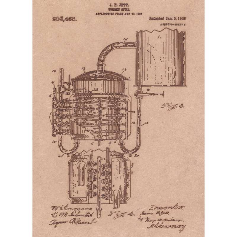 Vintage Patent Sketch Style Whiskey Still - Unframed