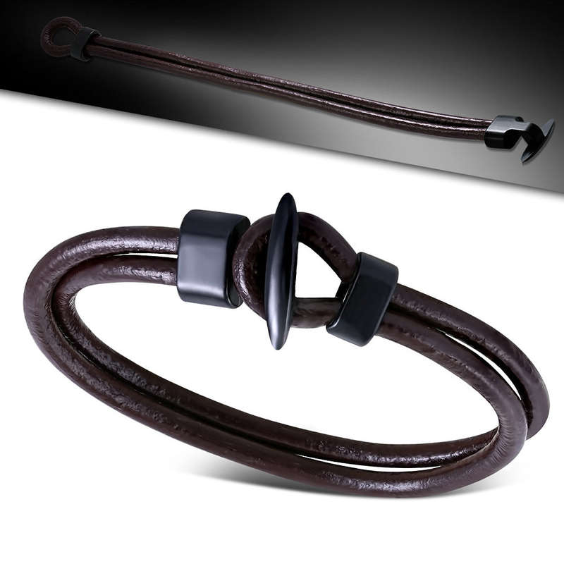 Double Wrap Leather Hook Clasp Toggle Bracelet