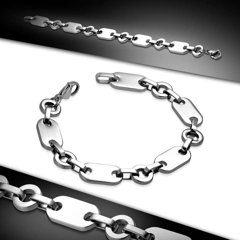 Stainless Steel Geometric Circle Oval Link Bracelet