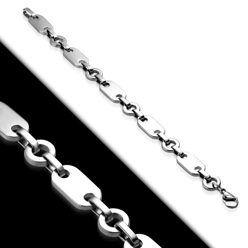 Stainless Steel Geometric Circle Oval Link Bracelet