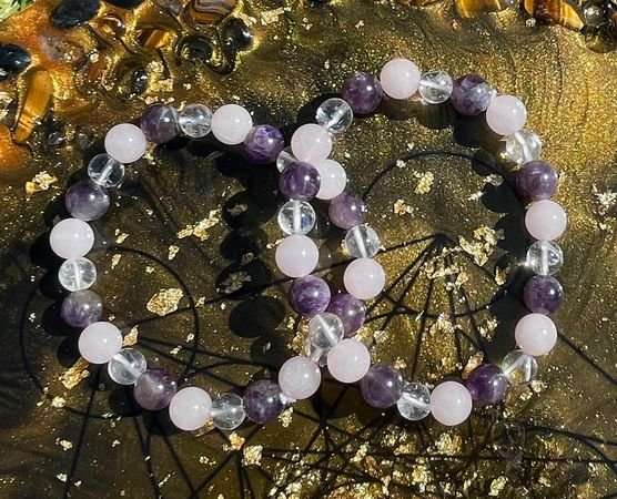 Amethyst, Rose & Clear Quartz Bracelet