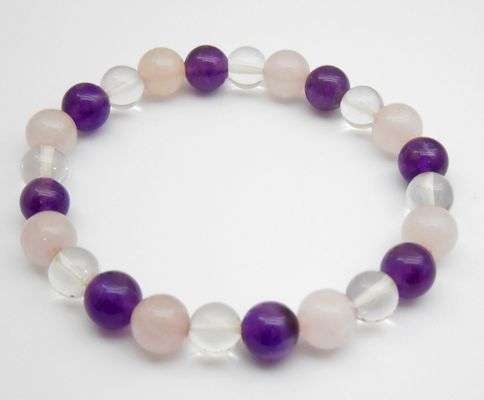 Amethyst, Rose & Clear Quartz Bracelet