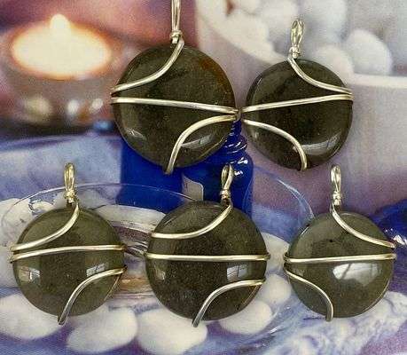 Grey Aventurine Round Wire Wrapped Pendants