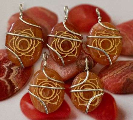 Red Aventurine Chakra Oval Wire Wrapped Pendants