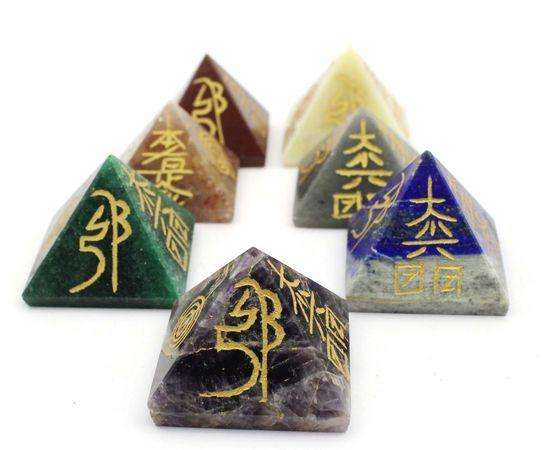Natural Crystal Pyramid engraved with Reiki Signs