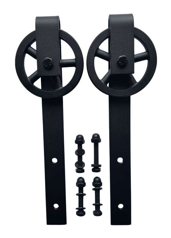 Premium Barn Door Wheel & Bracket Assembly Only - Vintage look 120mm Aluminium Spoke Wheel