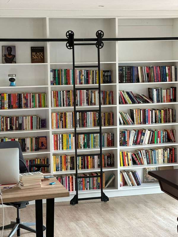 DIY Library or Sliding Ladder 120mm Vintage Look Wheel Kit - Stow upright