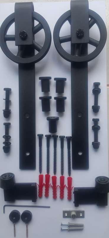 Barn Door Hardware Kit incl 2m Rail - Vintage look 120mm Aluminium Spoke Wheel