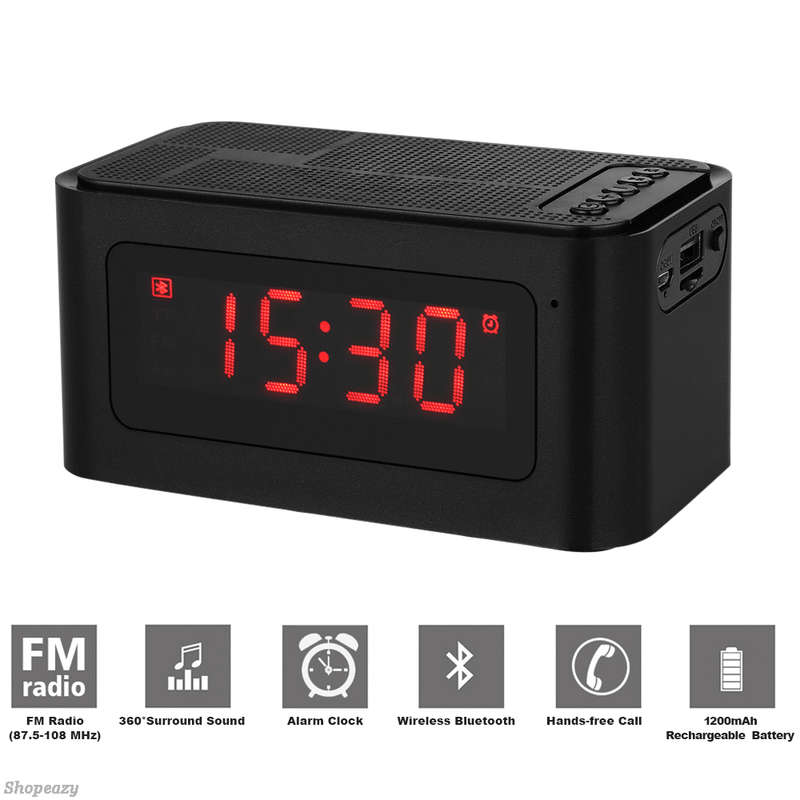 Portable Wireless Bluetooth Speaker withTime Display&Alarm clock Handsfree Call Support TF Card f...