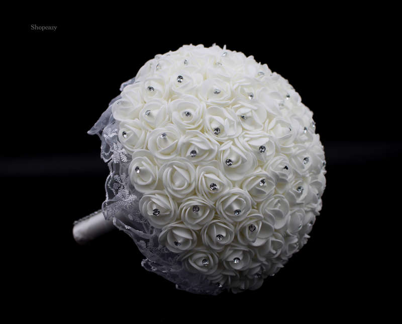 WEDDING-CRYSTAL-BOUQUET-BRIDAL-BRIDESMAID-ARTIFICIAL-FOAM-FAKE-ROSE&SILK