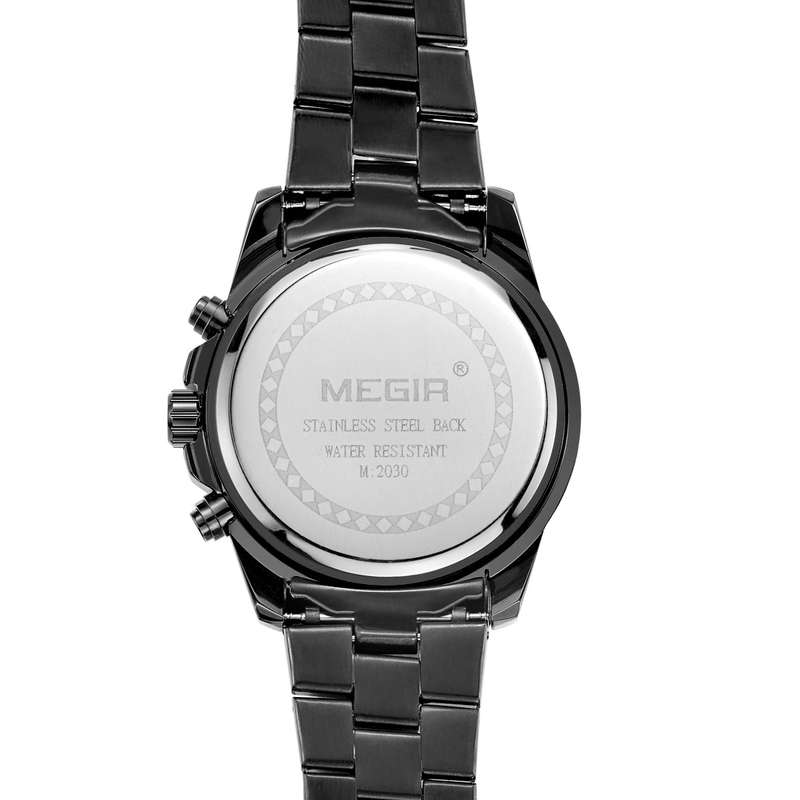 MEGIR Men's Stainless Steel Full Chronograph Watch - Black