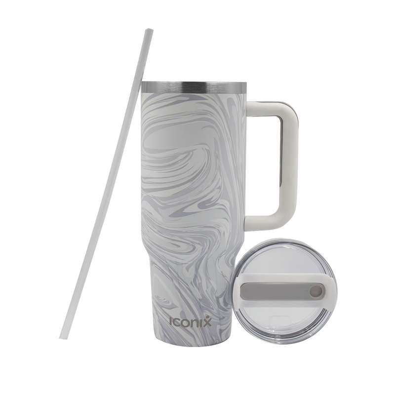 Iconix 1.2L Stainless Steel Travel Flask with Silicone Lid - White Marble