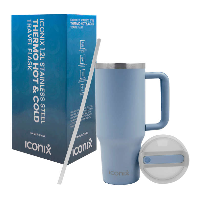 Iconix 1.2L Stainless Steel Travel Flask with Silicone Lid - Light Blue