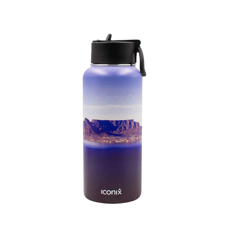 Iconix Table Mountain Cityscape Stainless Steel Hot and Cold Flask - Straw Lid